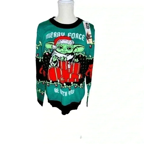 Star Wars Yoda Men’s Ugly Holiday Christmas Sweater Size Large - Picture 1 of 9